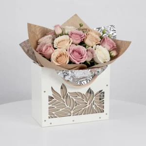 Torebka na kwiaty flower box drewno "listek 2" 17x18x10 cm